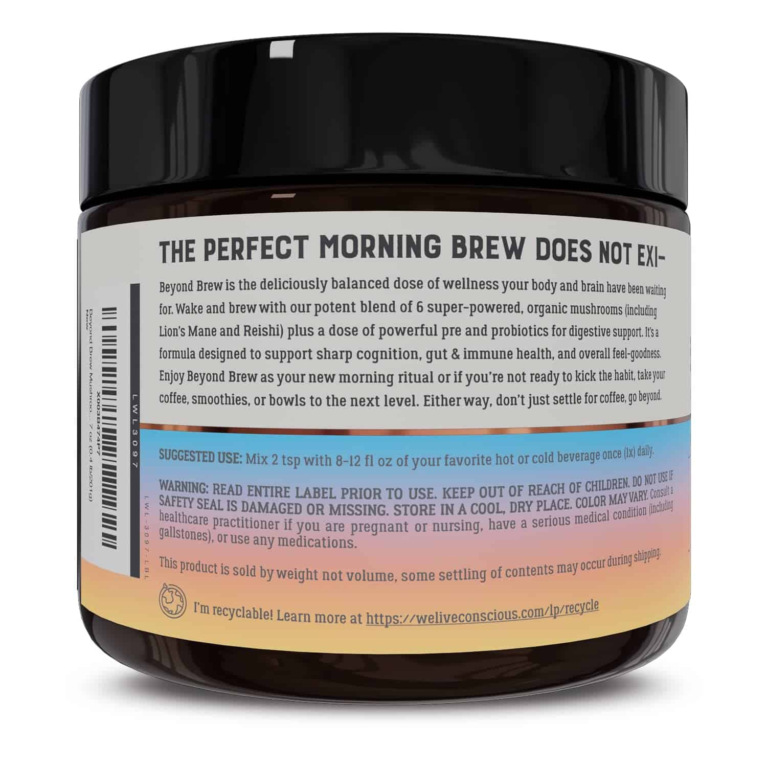 Live Conscious Beyond Brew Mushroom Superfood Coffee, 30 Servings Net Wt. 7 oz (0.4 lb/201g)