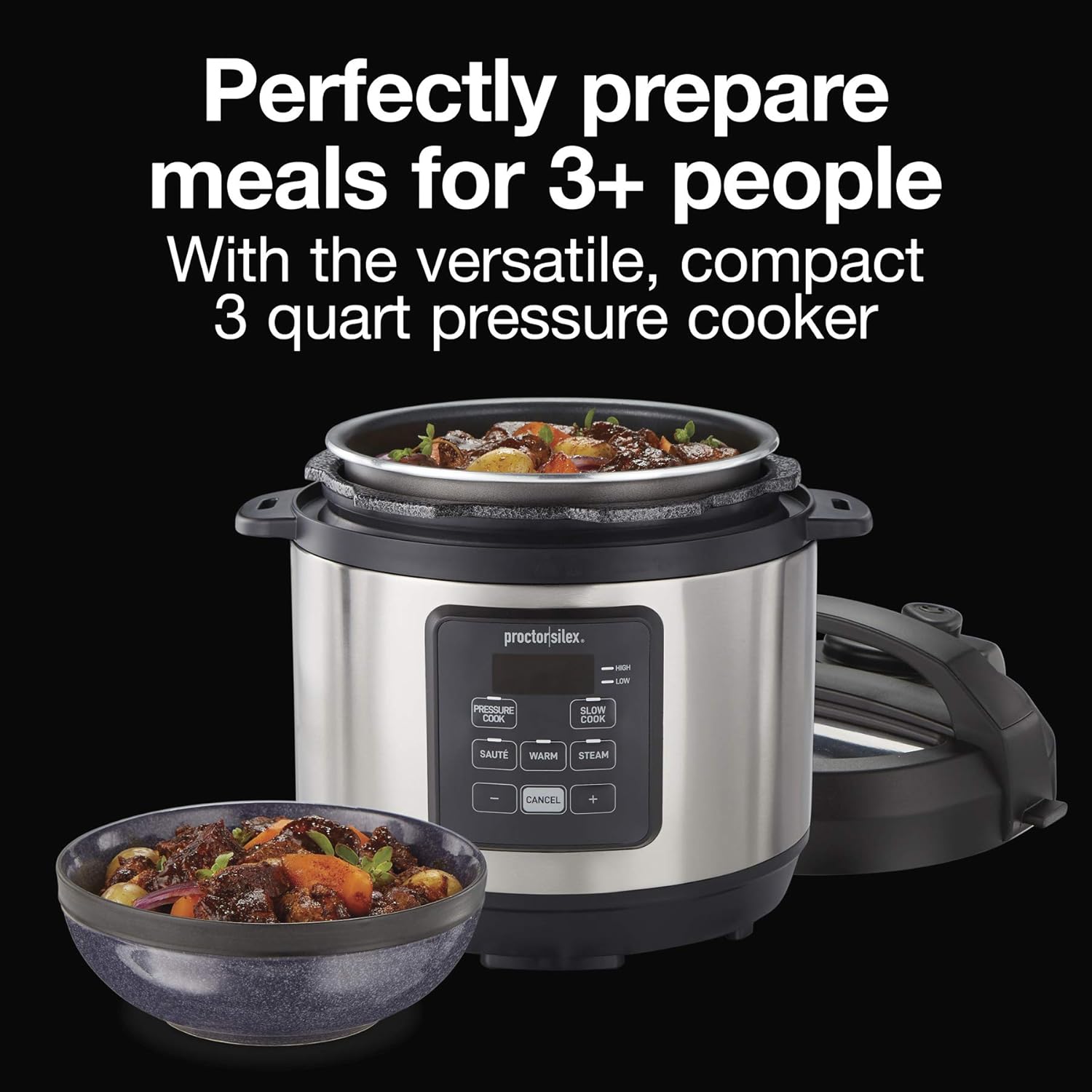Proctor-Silex Simplicity 4-in-1 Electric Pressure Cooker, 3 Quart Multi-Function With Slow Cook, Steam, Sauté, Rice, Stainless Steel - Image 8