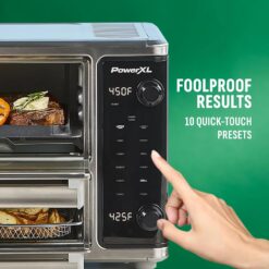 PowerXL SmartSynx Dual Door Air Fryer Oven, Cook Different Food at the Same Time, Stainless Steel