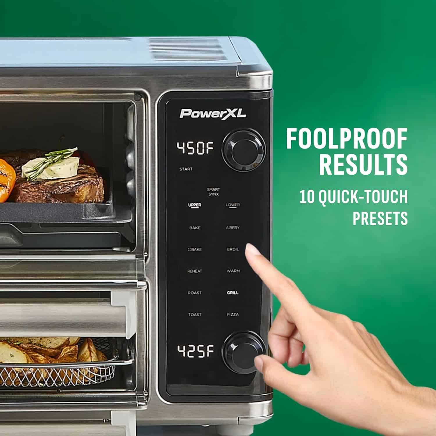 PowerXL SmartSynx Dual Door Air Fryer Oven, Cook Different Food at the Same Time, Stainless Steel