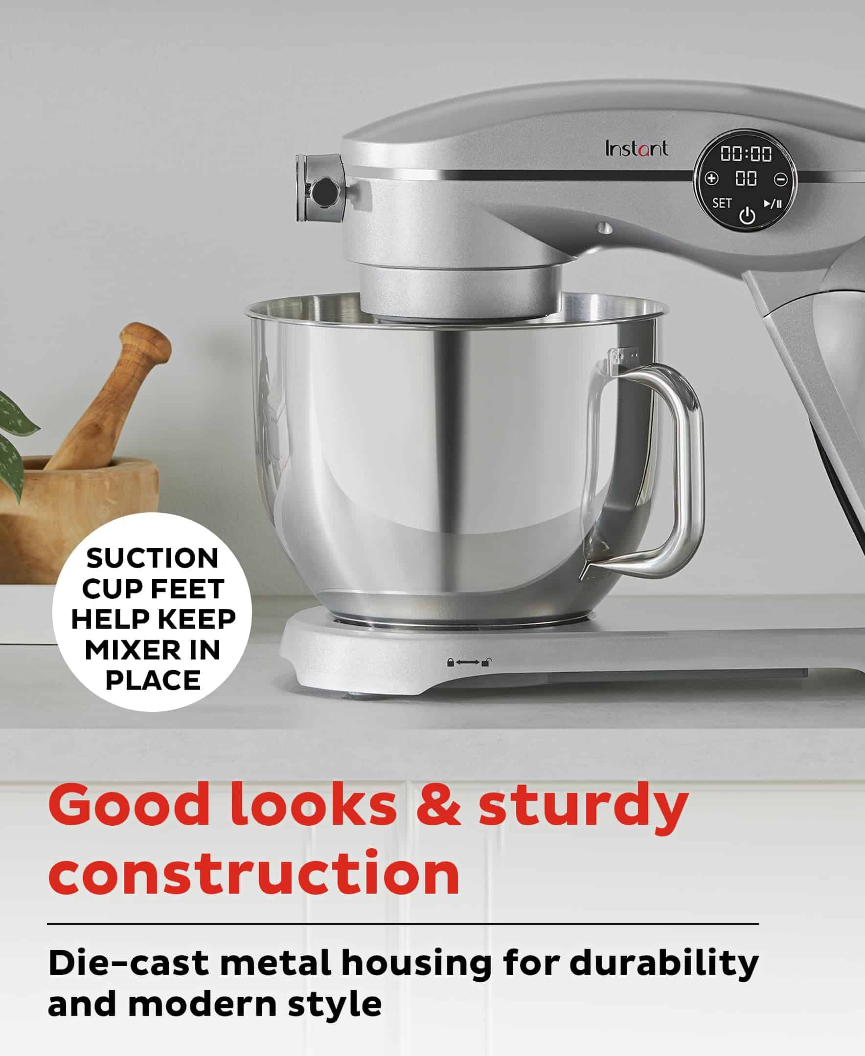 Instant Pot Stand Mixer Pro, 600W 10-Speed Electric Mixer with Digital Interface, 7.4-Qt Stainless Steel Bowl, Silver