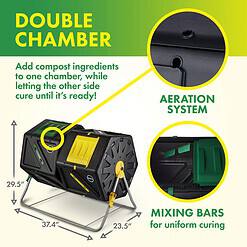 Miracle-Gro Large Dual Chamber Compost Tumbler, Easy-Turn, Fast-Working System (2 – 27.7gallon /105 Liter)