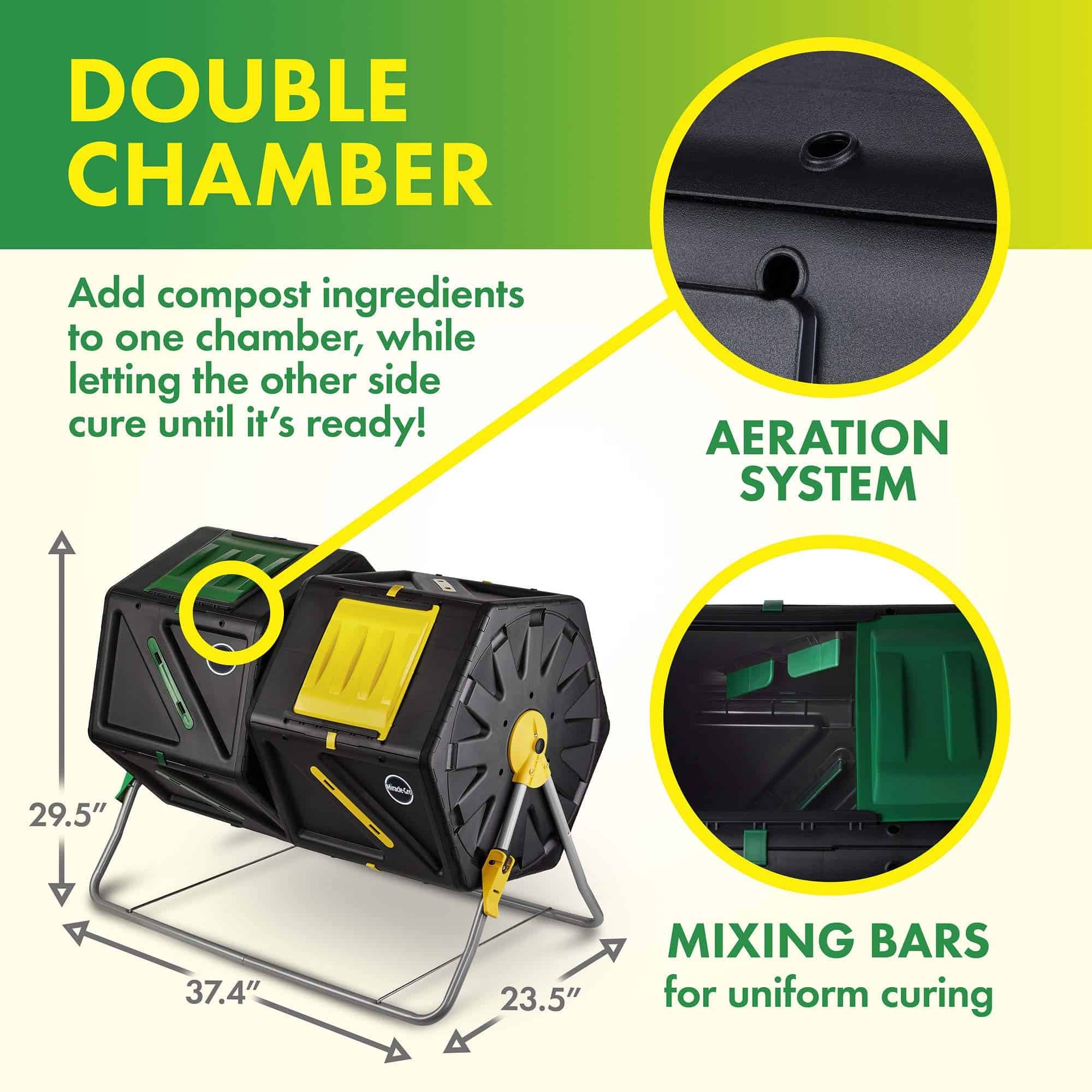 Miracle-Gro Large Dual Chamber Compost Tumbler, Easy-Turn, Fast-Working System (2 – 27.7gallon /105 Liter)