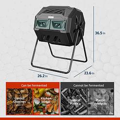 EAST OAK Compost Tumbler Outdoor, 43-Gal Dual Chamber Compost Bin with 2 Sliding Door and Aeration System
