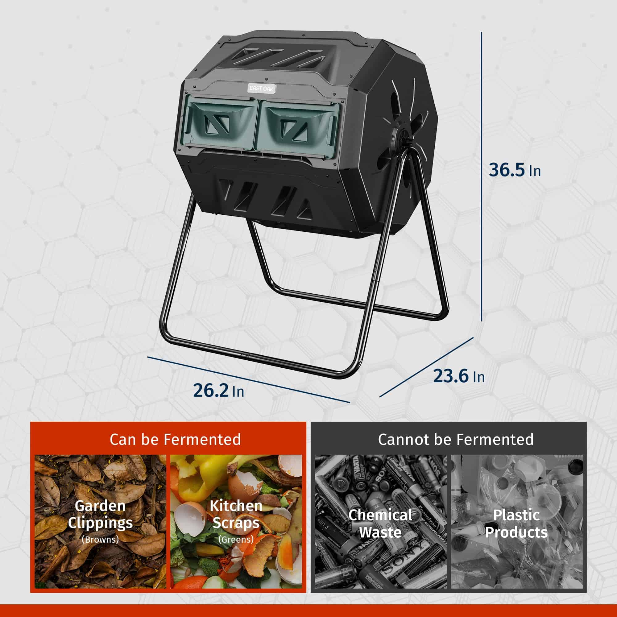 EAST OAK Compost Tumbler Outdoor, 43-Gal Dual Chamber Compost Bin with 2 Sliding Door and Aeration System