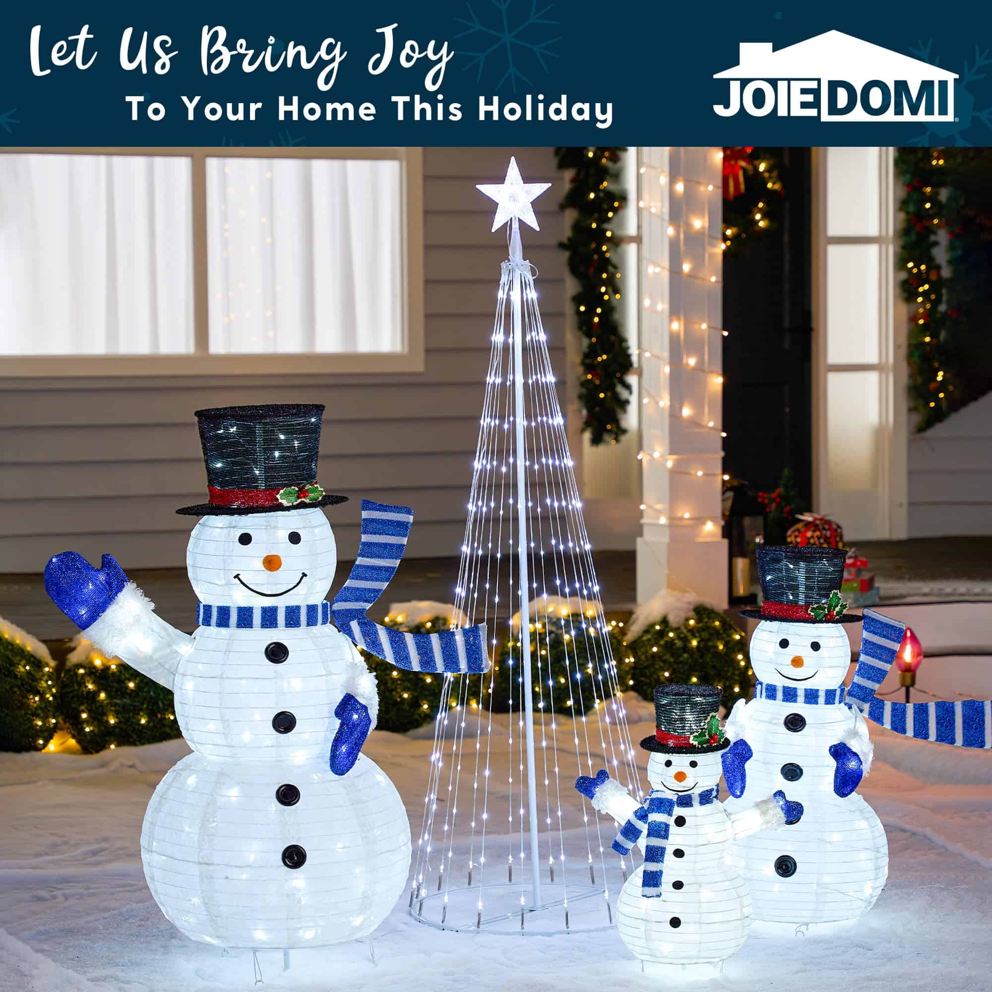 JOIEDOMI 3 Pcs 3D Christmas Collapsible Snowman Yard Light 270 Pre-Lit LED Cool White Lights for Indoor Outdoor Garden Holiday Décor