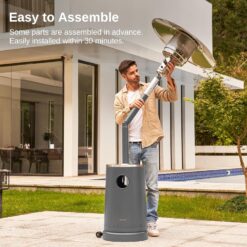 EAST OAK 50,000 BTU Patio Heater with Sand Box, Table Design, Double-Layer Stainless Steel Burner, Wheels, Triple Protection System, Gray