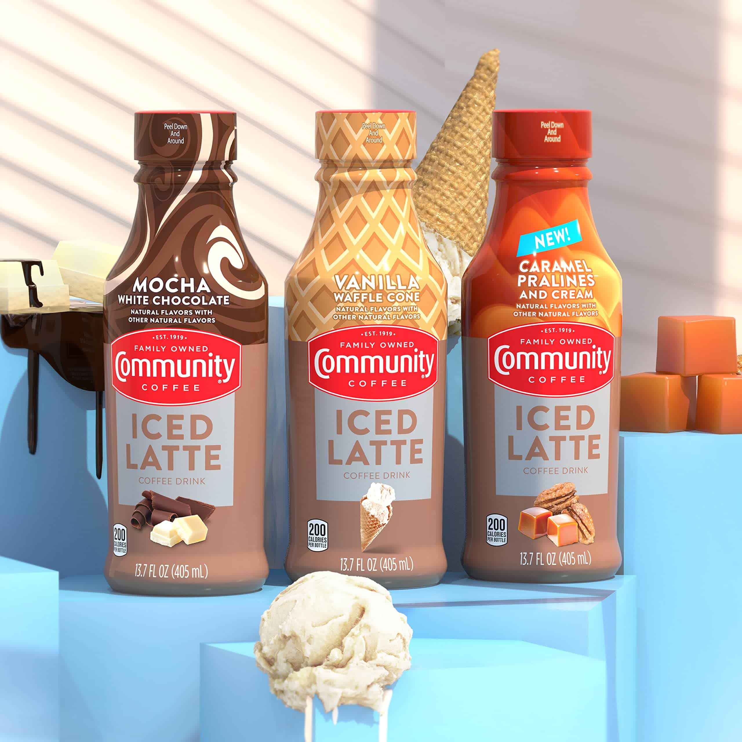 Community Coffee Iced Latte Coffee Drink, Caramel Pralines & Cream, Natural Flavors, 13.7 Fluid Ounce (Pack of 12)