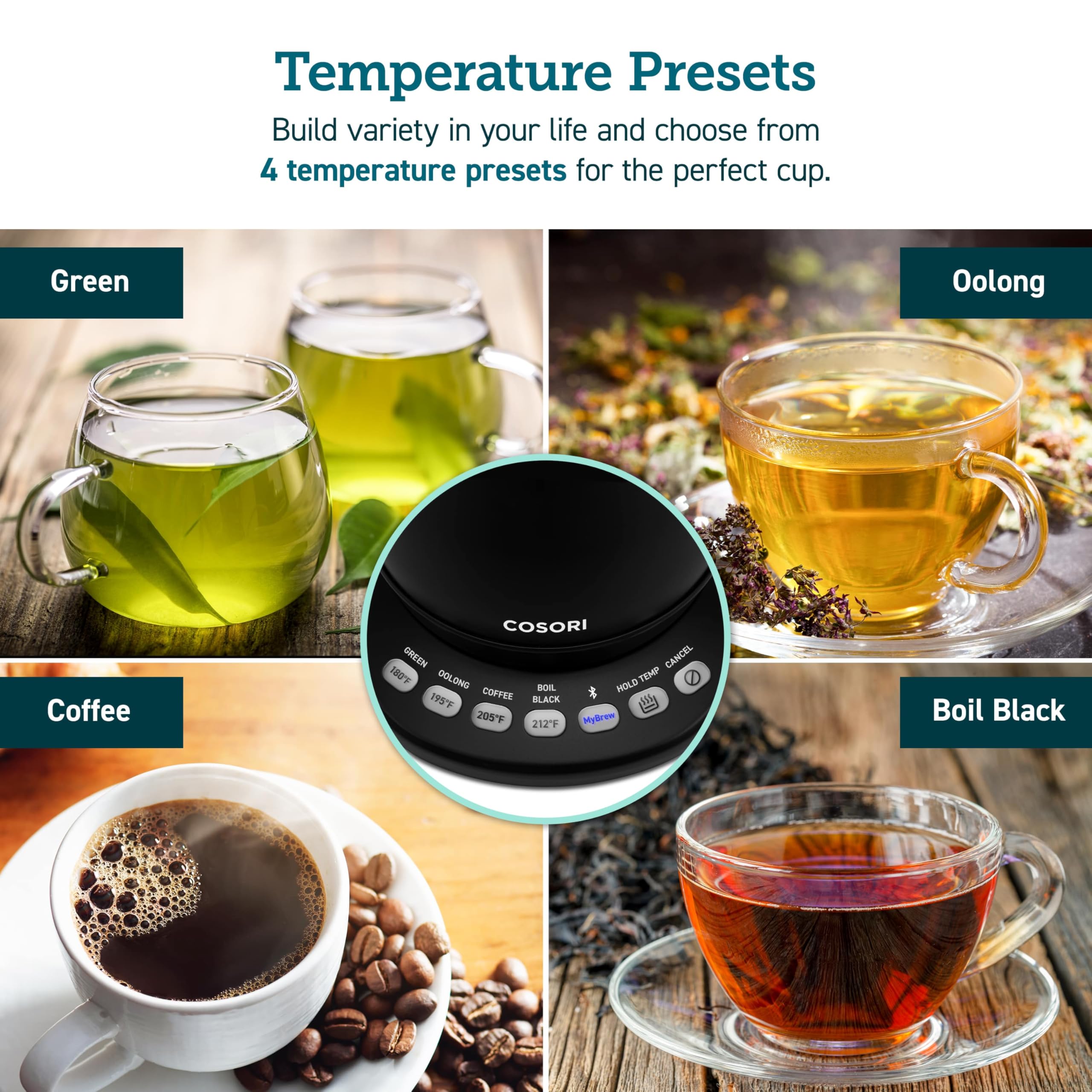 COSORI Electric Gooseneck Kettle Smart Bluetooth with Variable Temperature Control, Matte Black