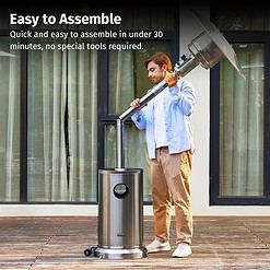 EAST OAK Anti-rust 50,000 BTU Patio Heater for Outdoor Use With Double-Layer Stainless Steel Burner, Round Table Design and Wheels, Stainless Steel