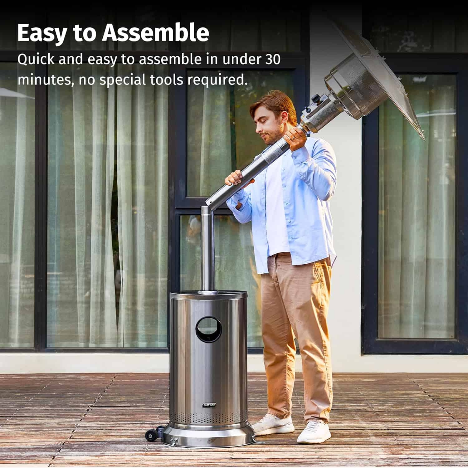 EAST OAK Anti-rust 50,000 BTU Patio Heater for Outdoor Use With Double-Layer Stainless Steel Burner, Round Table Design and Wheels, Stainless Steel