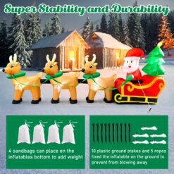 Cheringdful Outdoor Christmas Decorations,13 FT Lighted Christmas Inflatables Santa Claus on Sleigh with 3 Reindeer & Christmas Tree