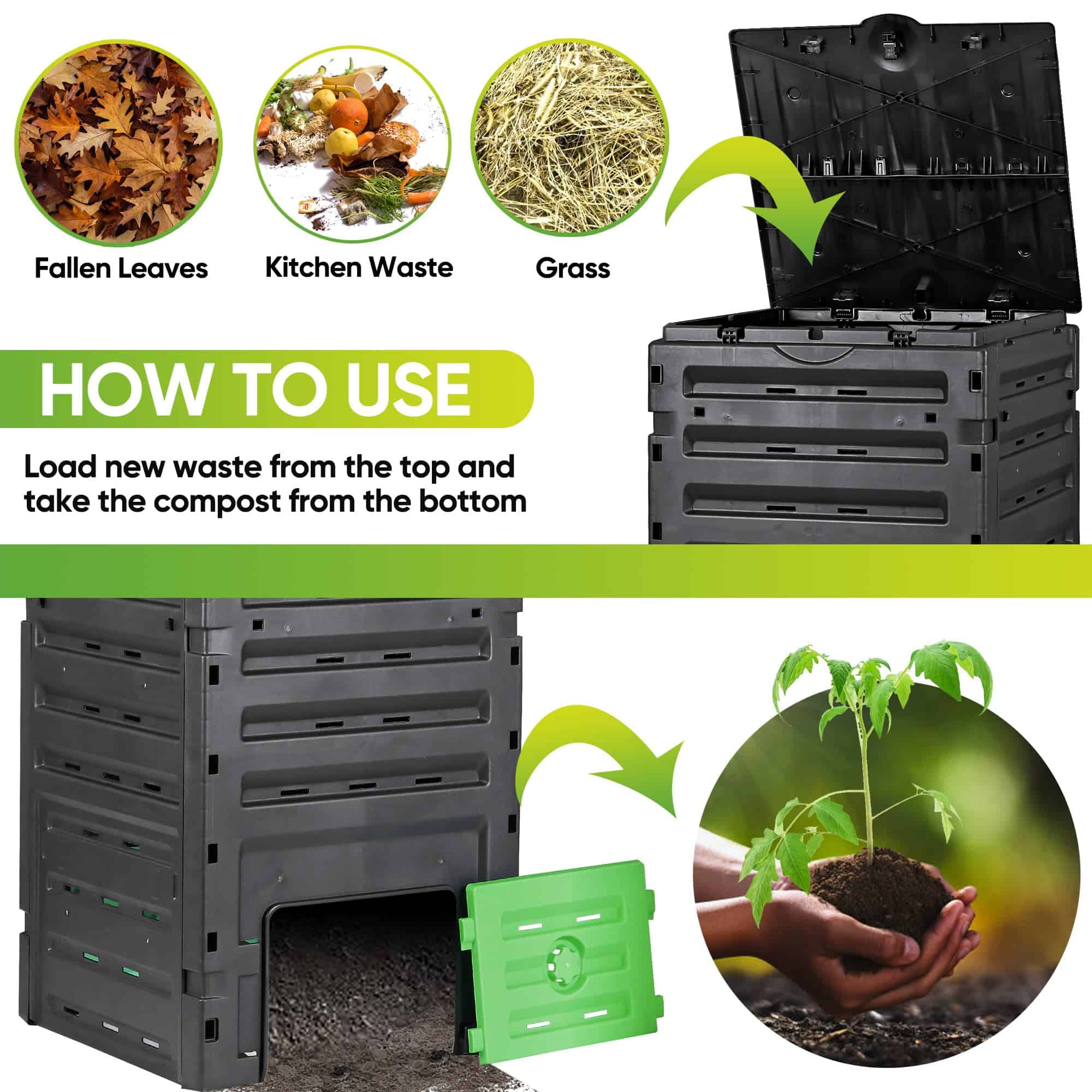 SUPER DEAL Garden Compost Bin 120 Gallon (450 L) Outdoor Large Capacity Composter BPA-Free Material