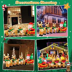 Cheringdful Outdoor Christmas Decorations,13 FT Lighted Christmas Inflatables Santa Claus on Sleigh with 3 Reindeer & Christmas Tree