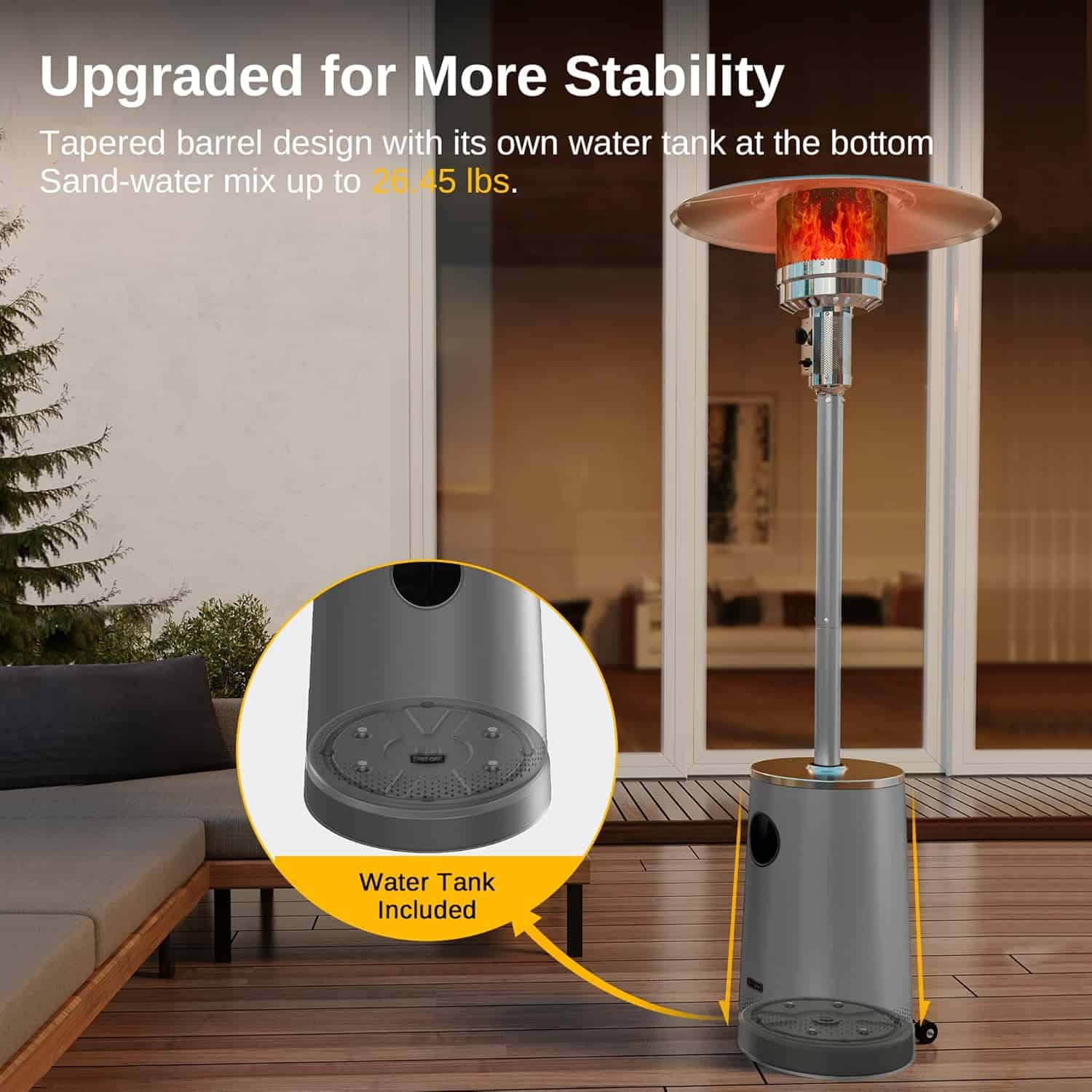 EAST OAK 50,000 BTU Patio Heater with Sand Box, Table Design, Double-Layer Stainless Steel Burner, Wheels, Triple Protection System, Gray