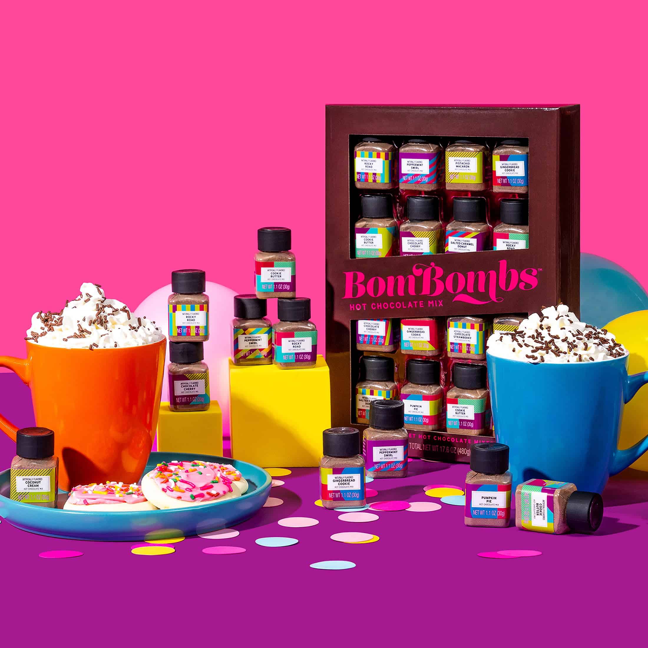 BomBombs, Hot Chocolate Mix Gift Set in Mini Bottles, Flavors Include Rocky Road, Pumpkin Pie, Sampler Set of 16