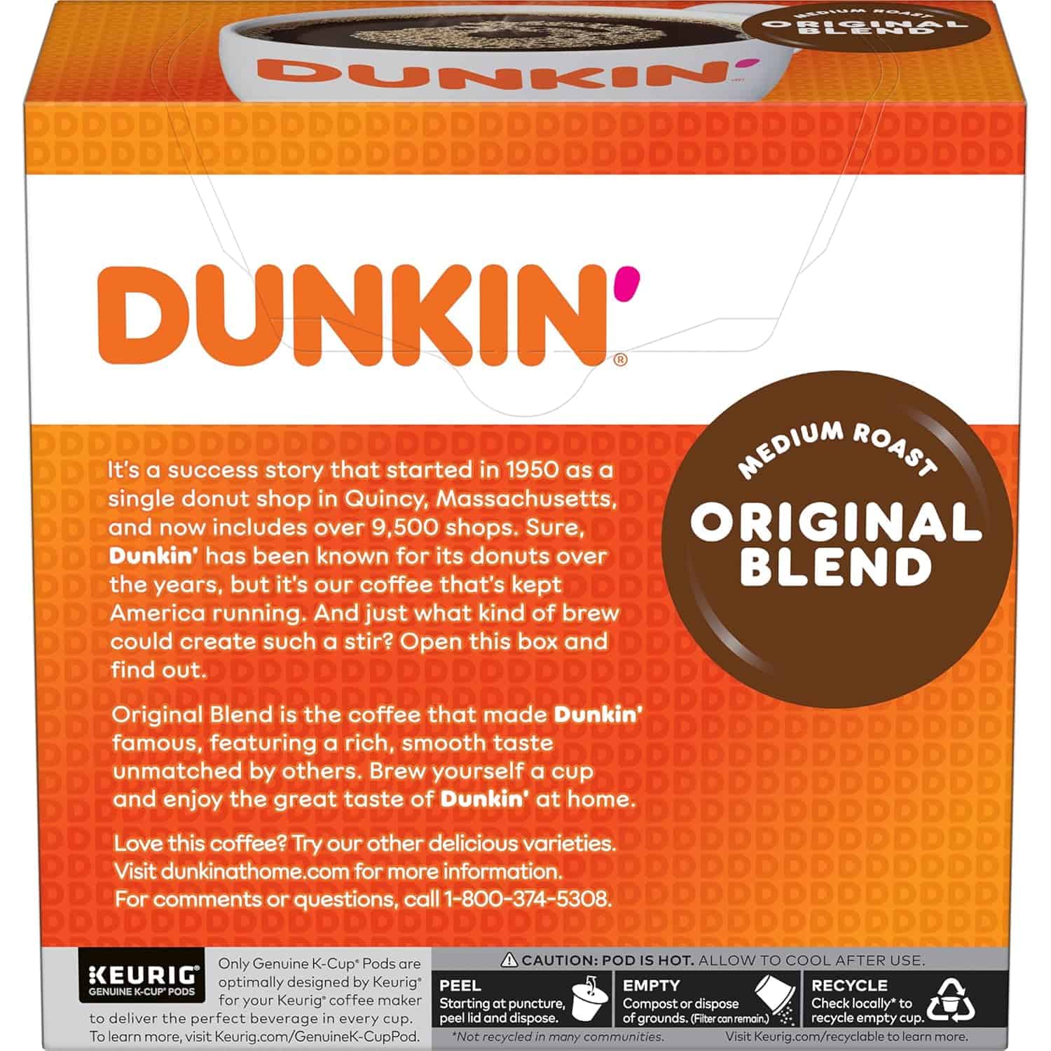 Dunkin' Original Blend Medium Roast Coffee, 128 Keurig K-Cup Pods