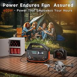 Portable Power Station 600W, Quiet Generator for Camping Travel Emergency CPAP Survival Backup Outdoor Apartment