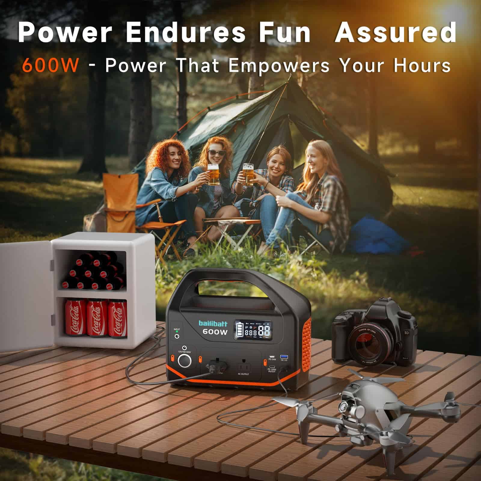 Portable Power Station 600W, Quiet Generator for Camping Travel Emergency CPAP Survival Backup Outdoor Apartment