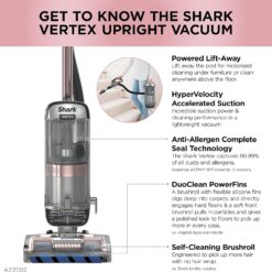 Shark AZ2002 Vertex Powered Lift-Away Upright Vacuum, Silver/Rose Gold