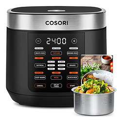 COSORI Rice Cooker 10 Cup, 18 Functions Fuzzy Logic Rice Maker with Stainless Steel Steamer Basket, Black