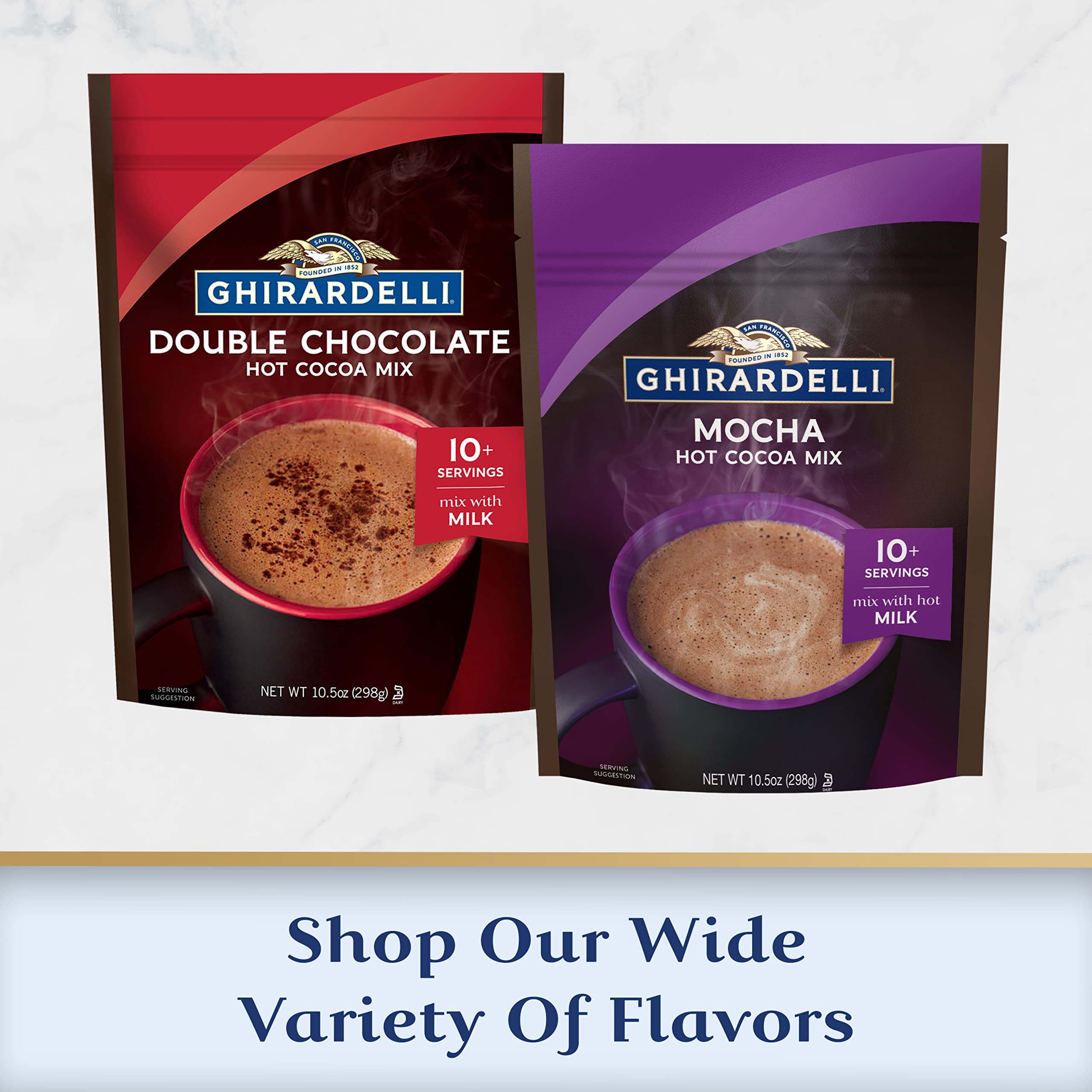 GHIRARDELLI Double Chocolate Premium Hot Cocoa Mix, 10.5 oz Bag (6 bags)