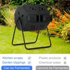 FDW Outdoor Compost Bin, 43 Gallon Dual Chamber Tumbling Composting Bin with Sliding Doors
