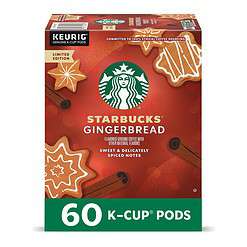 Starbucks K-Cup Coffee Pods, Gingerbread Naturally Flavored Coffee for Keurig Brewers, 6 Boxes (60 Pods Total)