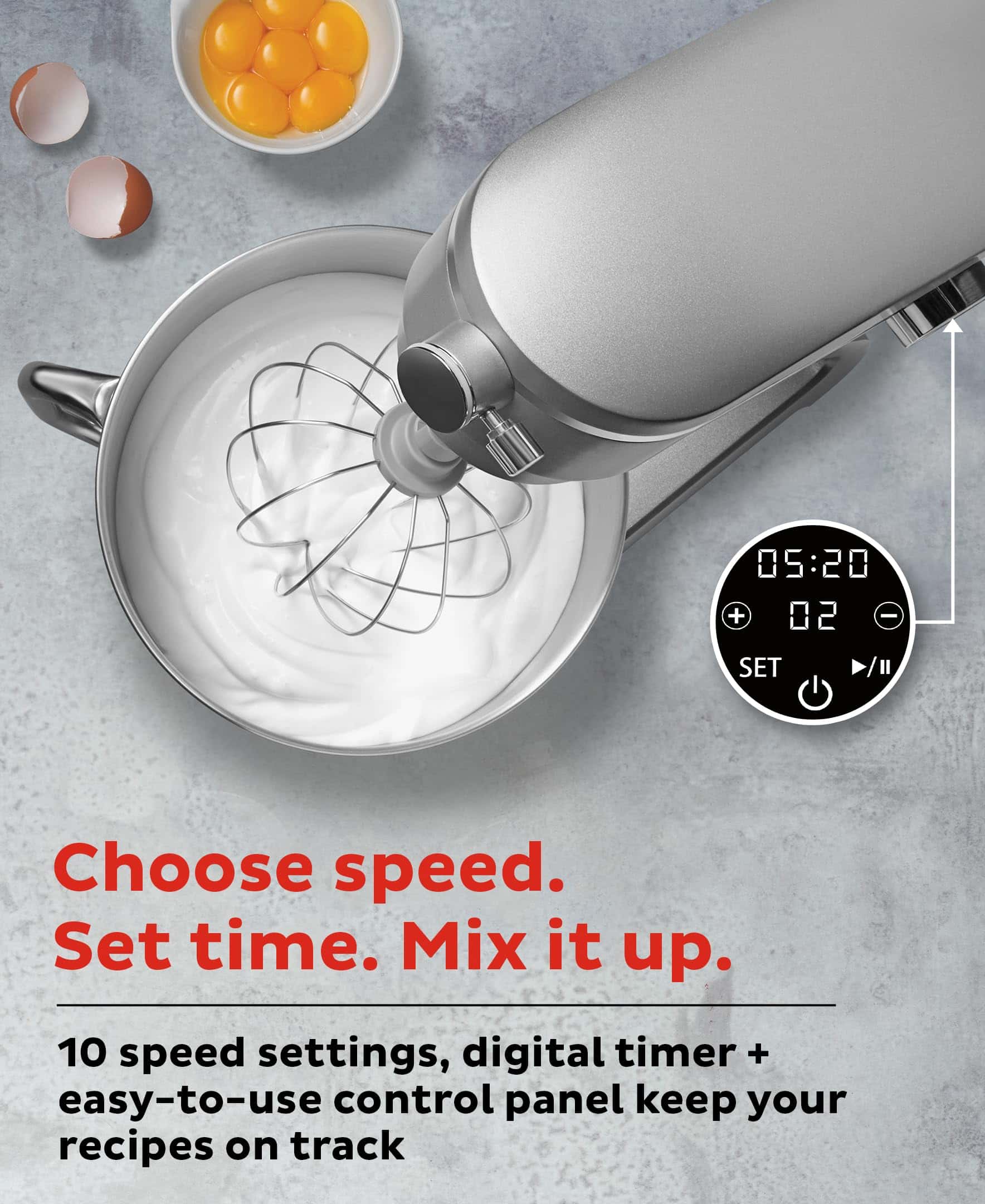 Instant Pot Stand Mixer Pro, 600W 10-Speed Electric Mixer with Digital Interface, 7.4-Qt Stainless Steel Bowl, Silver