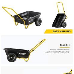 Gorilla Carts GCR-4 Poly Dump Cart, 2-Wheel Garden Wagon with Foldable Handle, 4 cu ft, 300 lb. Capacity, Black/Yellow