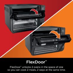 Ninja, Toaster Oven, Double Oven with FlexDoor, FlavorSeal & Smart Finish, Rapid Top Oven, Air Fry, Bake, Roast, Toast, Fry, Pizza, Convection Oven, 13-in-1, Black, DCT402BK