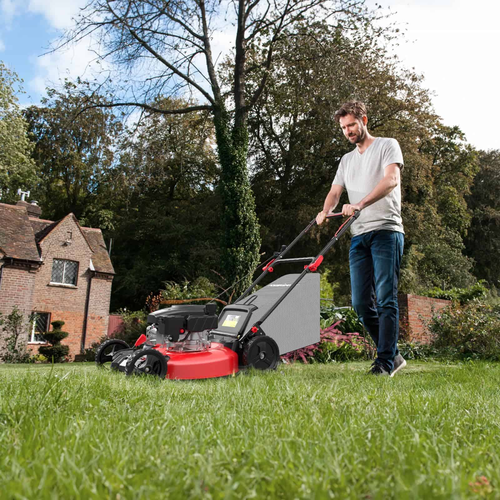 PowerSmart Gas Lawn Mower 21-inch, 144cc OHV Engine 3-in-1 Rear Bag, Mulch and Side Discharge, 6-Position Height Adjustment