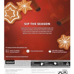 Starbucks K-Cup Coffee Pods, Gingerbread Naturally Flavored Coffee for Keurig Brewers, 6 Boxes (60 Pods Total)