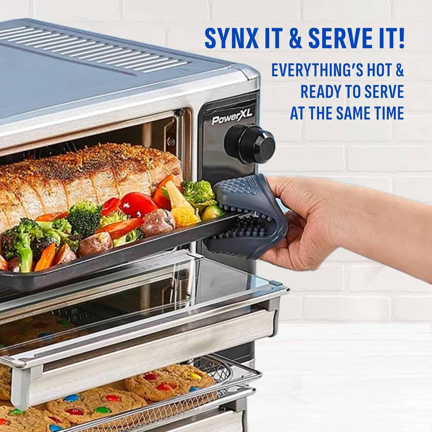 PowerXL SmartSynx Dual Door Air Fryer Oven, Cook Different Food at the Same Time, Stainless Steel