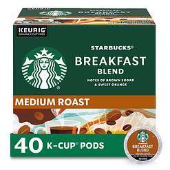 Starbucks K-Cup Coffee Pods, Medium Roast, Breakfast Blend for Keurig Brewers, 100% Arabica, 1 Box (40 Pods)