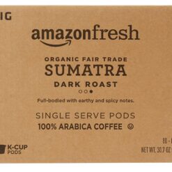 AmazonFresh 80 Ct. Organic Fair Trade K-Cups, Sumatra Dark Roast, Keurig K-Cup Brewer Compatible