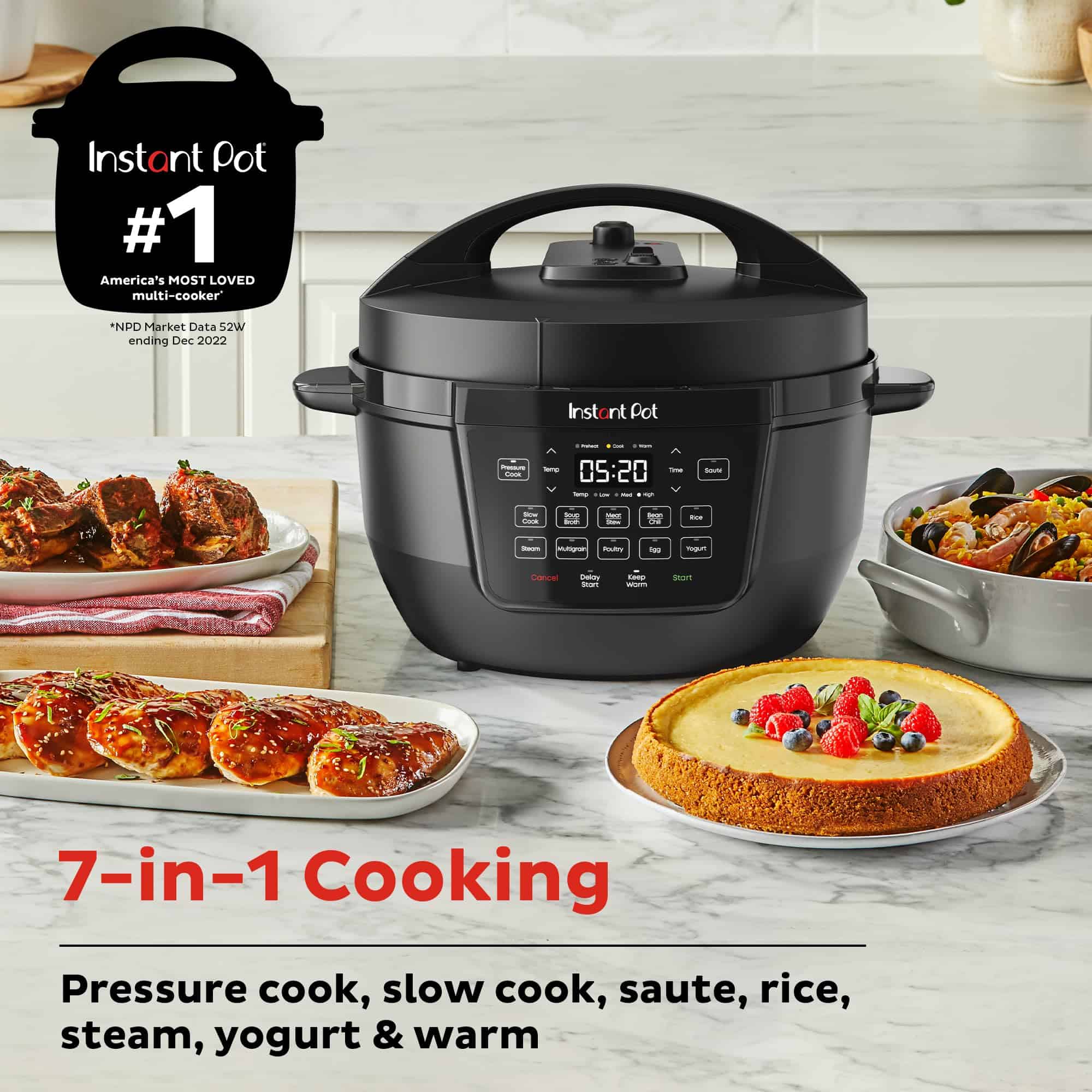 Instant Pot RIO Wide Base, 7-in-1 Electric Multi-Cooker, Pressure Cooker, Slow Cooker, Rice Cooker, Steamer, Sauté, Yogurt & Warmer