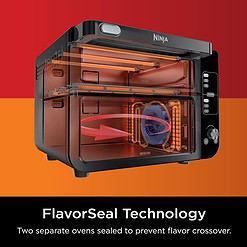 Ninja, Toaster Oven, Double Oven with FlexDoor, FlavorSeal & Smart Finish, Rapid Top Oven, Air Fry, Bake, Roast, Toast, Fry, Pizza, Convection Oven, 13-in-1, Black, DCT402BK