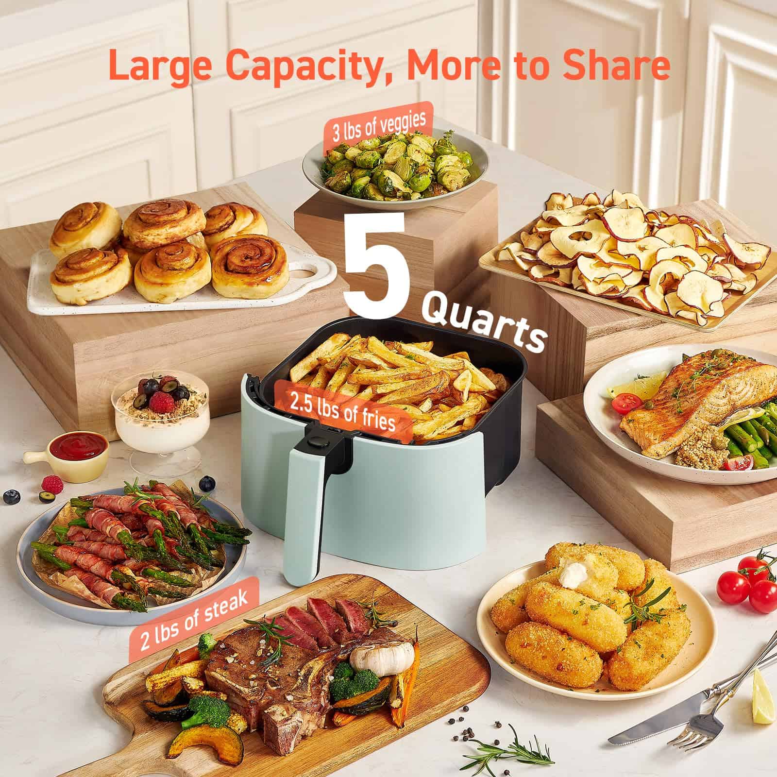 COSORI Air Fryer Pro LE 5-Qt Airfryer, With 20PCS paper liners, 10 Functions that Dry, Bake, Roast &Preheat, Green