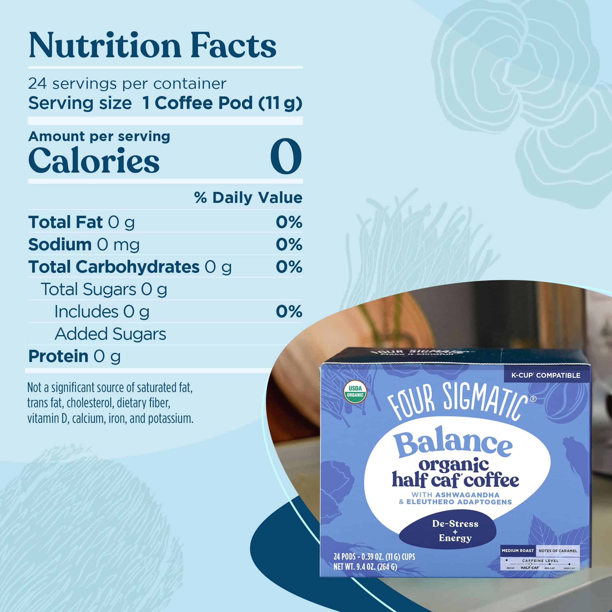 Four Sigmatic Adaptogen Coffee K-Cups, Organic Medium Roast Ground Coffee, 24 Count