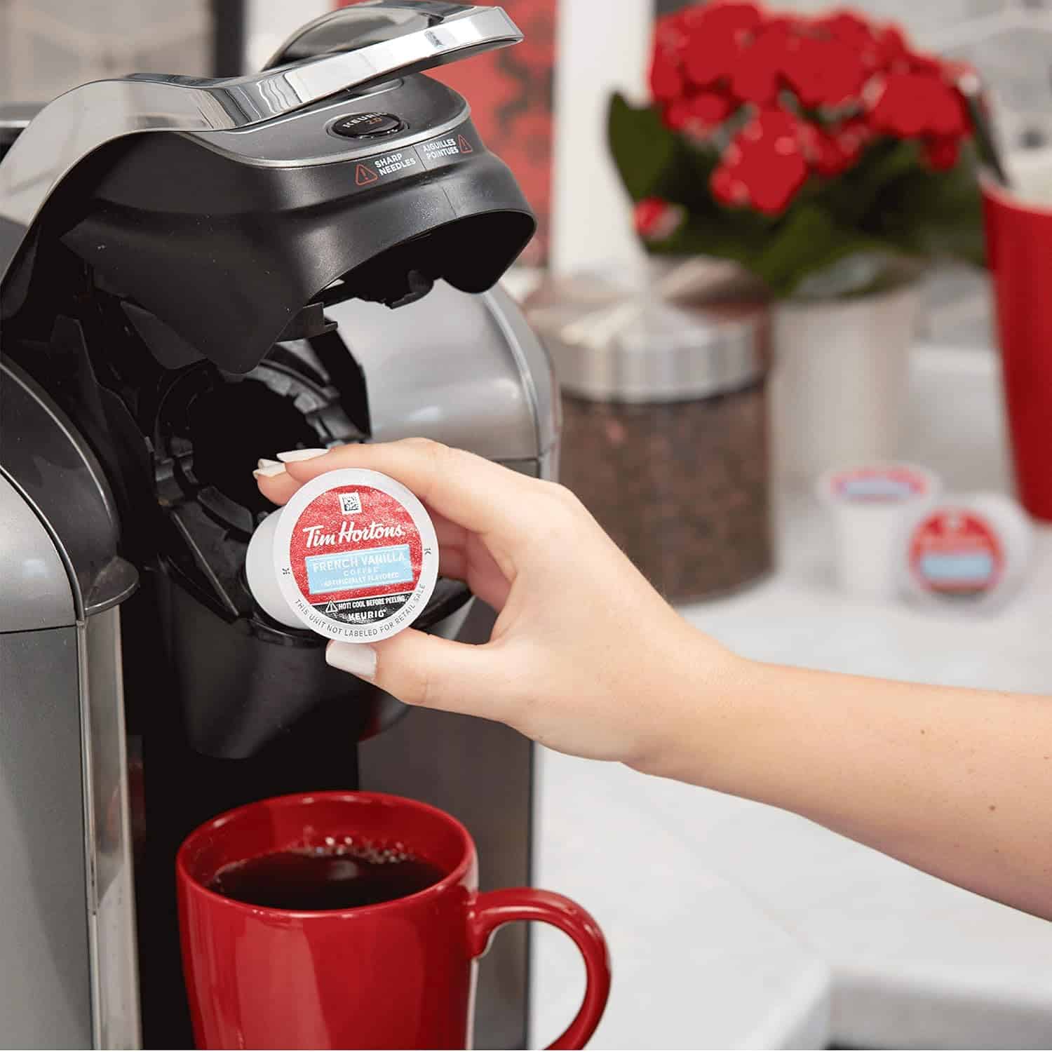 Tim Hortons French Vanilla Coffee, Single-Serve K-Cup Pods Compatible with Keurig Brewers, 72ct K-Cups,Red 12 Count (Pack of 6)