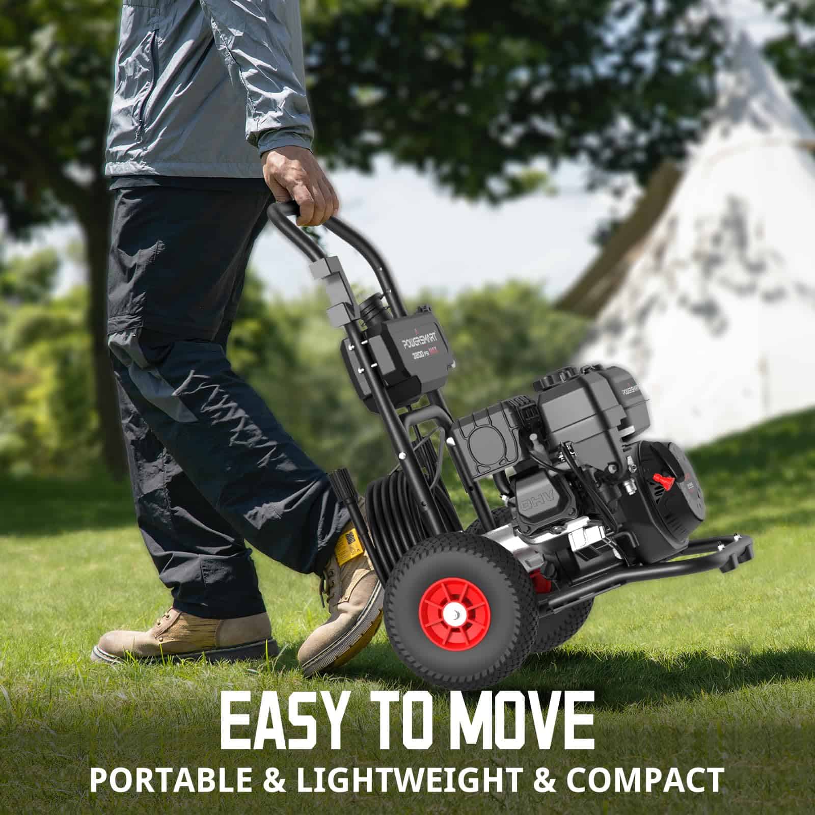 PowserSmart Gas Pressure Washer 3200 PSI, 2.5 GPM with Soap Tank, Metal Spray Wand, 5 Nozzles for House, Driveways (DB1051)
