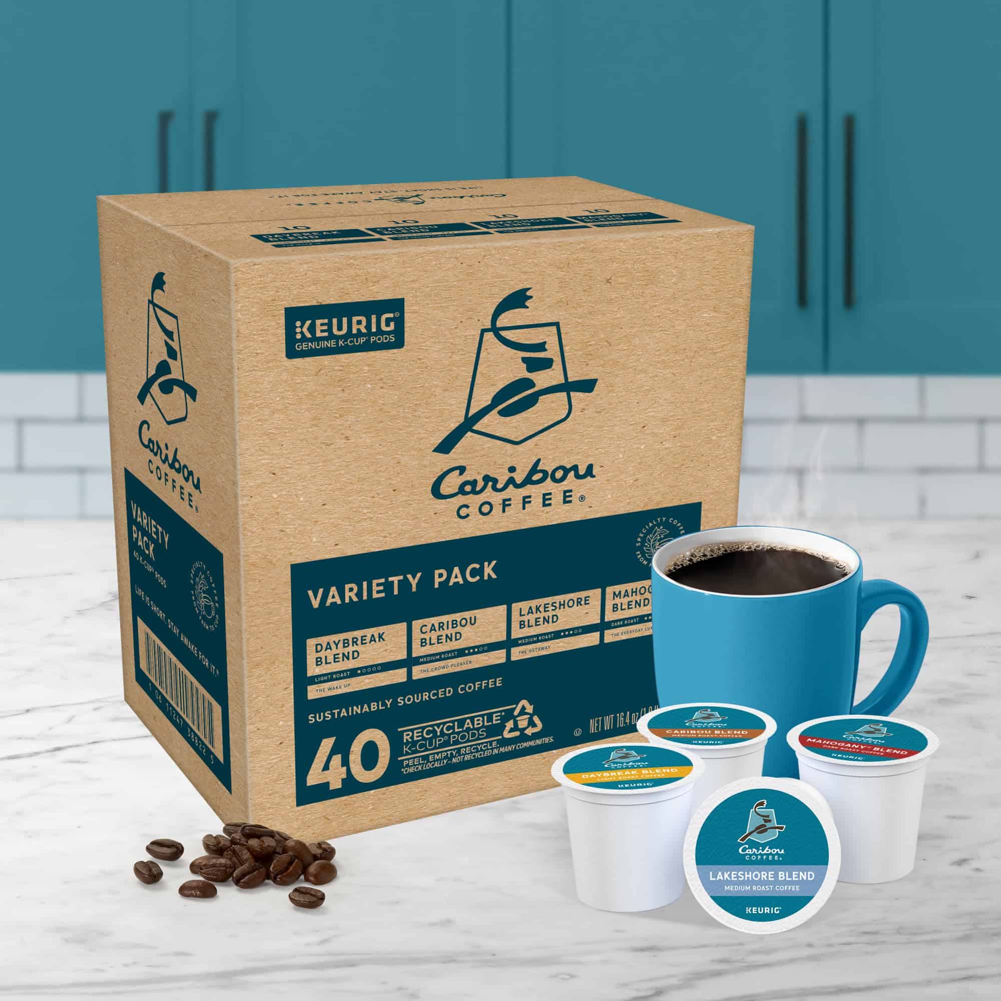 Caribou Coffee Single Serve Keurig K-Cup Pod Variety Pack, Light, Medium, and Dark Roast Coffees, 40-Count Box
