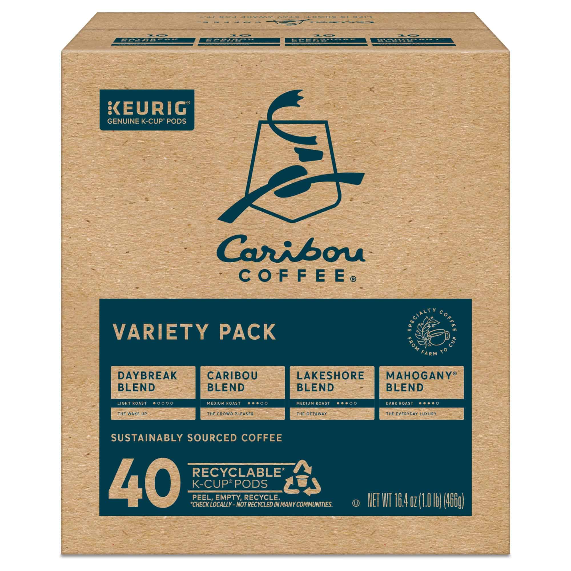 Caribou Coffee Single Serve Keurig K-Cup Pod Variety Pack, Light, Medium, and Dark Roast Coffees, 40-Count Box