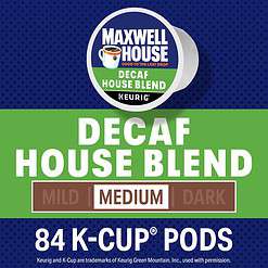 Maxwell House Decaf House Blend Medium Roast K-Cup Coffee Pods, 84 ct., Box