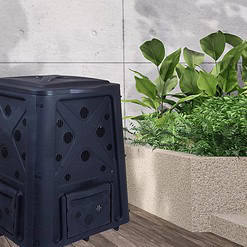 Redmon 65 Gallon Outdoor Compost Bin with Snapping Lift Off Lid, 4 Door Access, Black
