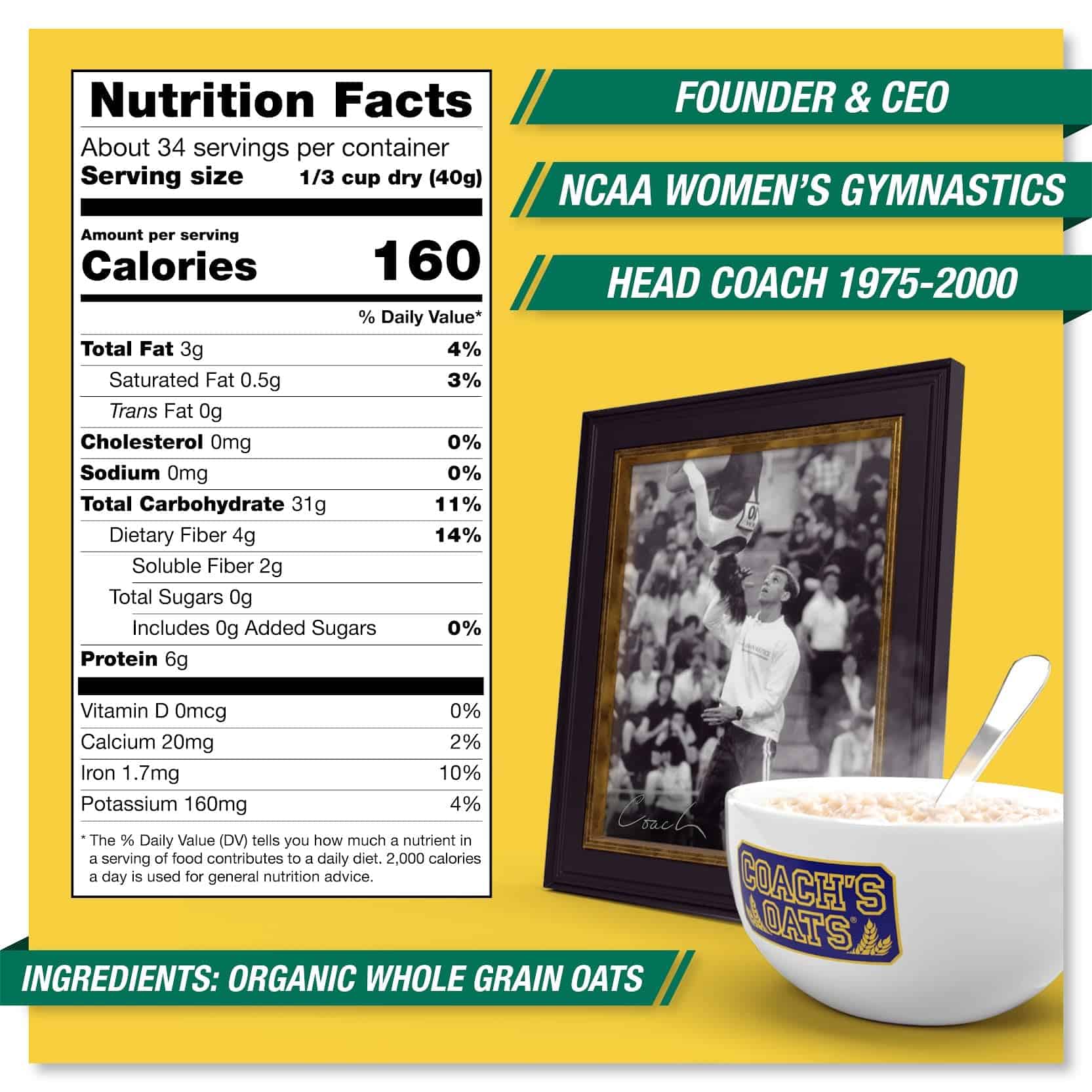 Coach's Oats Organic Whole Grain Oatmeal 3 lbs (48 oz) Pack of 2
