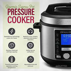 Gourmia GPC965 Digital Multi-Functional Pressure Cooker - Automatic Pressure Release-Adjustable Control, Silver & Black