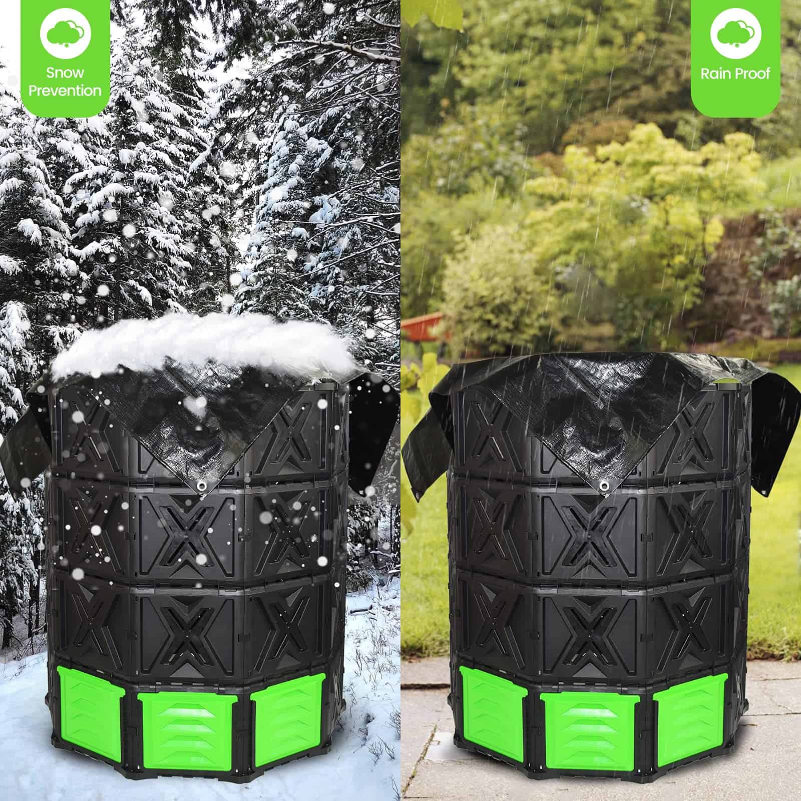 SQUEEZE master XXL Large Compost Bin Outdoor- 720L /190 Gallon-Easy Assembly-No Screws-Sturdy & Durable-Green Door