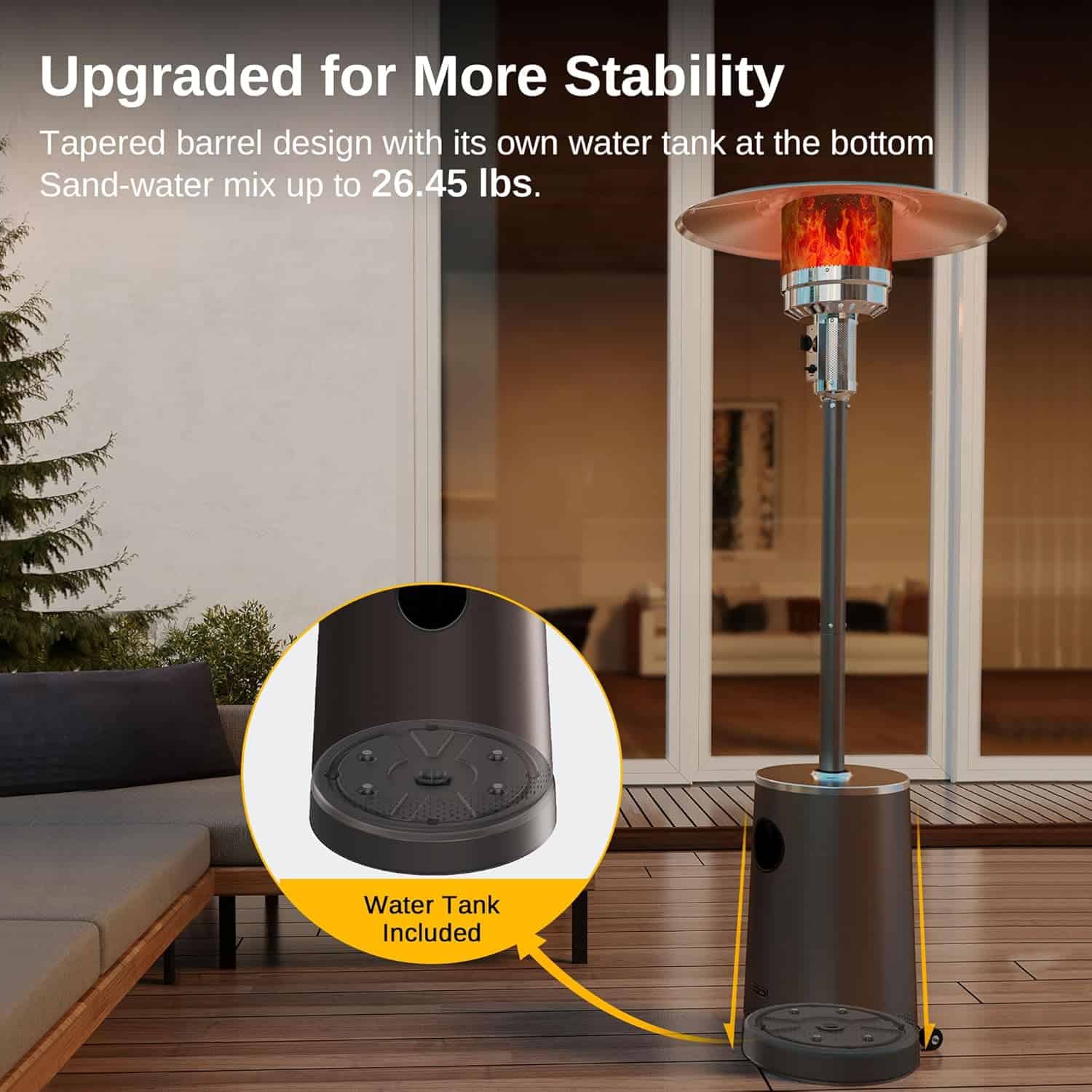 EAST OAK 50,000 BTU Patio Heater with Sand Box, Table Design, Double-Layer Stainless Steel Burner, Wheels, Triple Protection System, Outdoor Heater